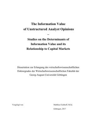 The Information Value of Unstructured Analyst Opinions – Studies on the Determinants of Information Value and Its Relationship to Capital Markets