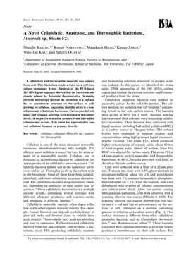 A Novel Cellulolytic, Anaerobic, and Thermophilic Bacterium, Moorella Sp