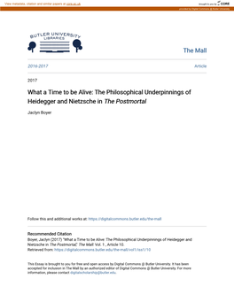 What a Time to Be Alive: the Philosophical Underpinnings of Heidegger and Nietzsche in the Postmortal