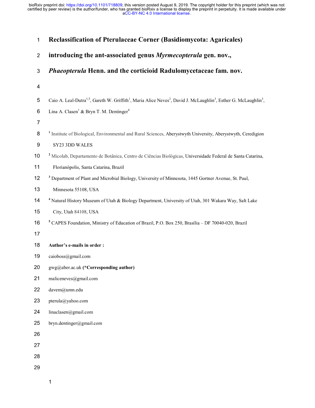 Reclassification of Pterulaceae Corner (Basidiomycota: Agaricales)