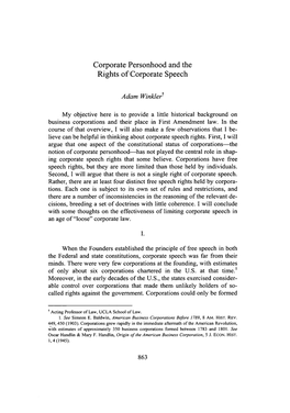 Corporate Personhood and the Rights of Corporate Speech