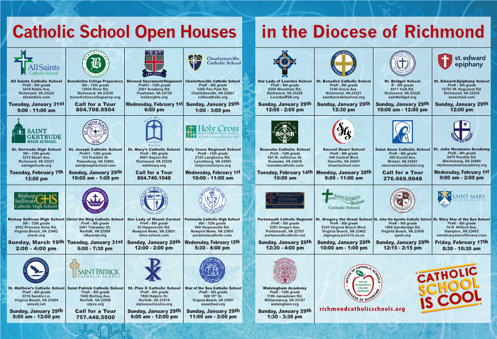 Catholic School Open Houses in the Diocese of Richmond