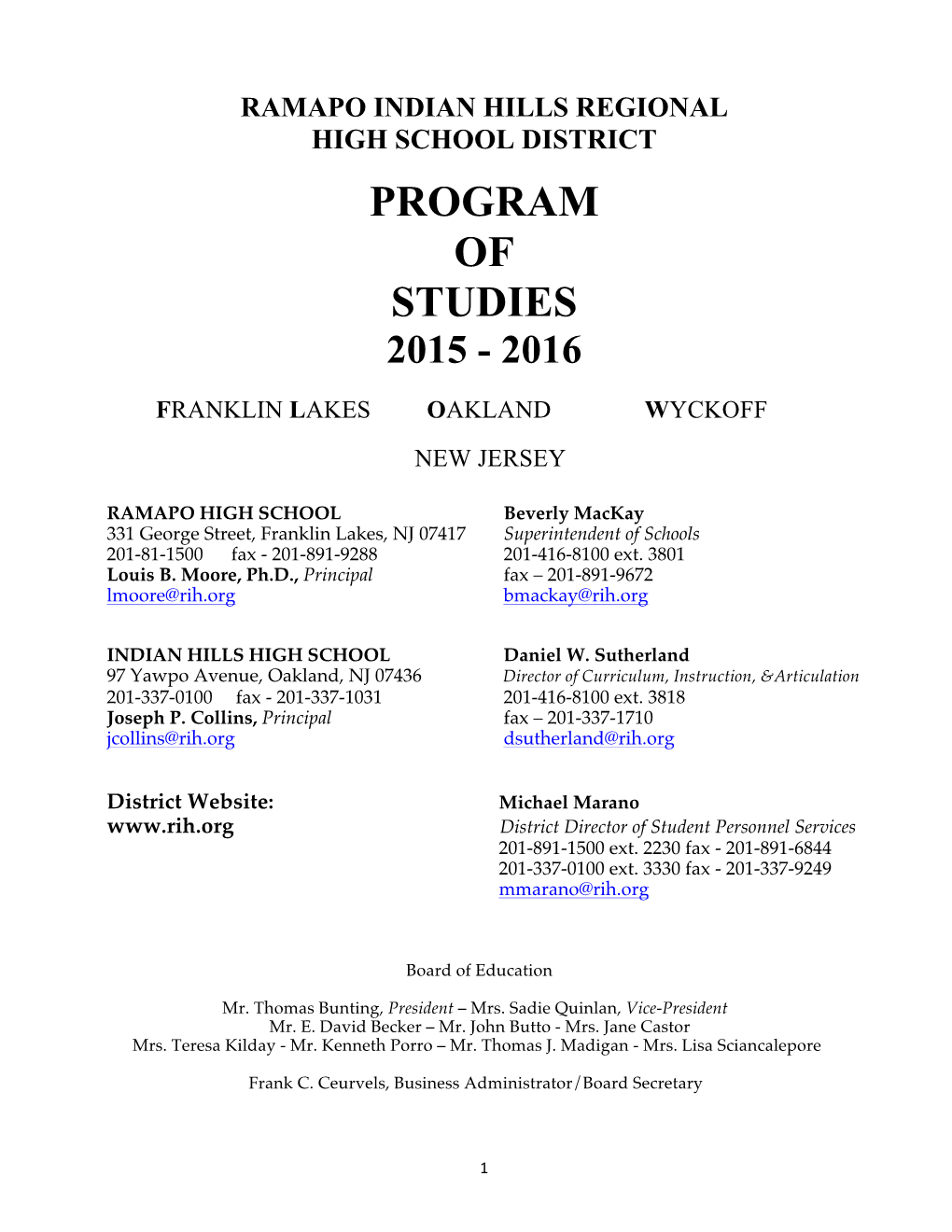 2016 Program of Studies