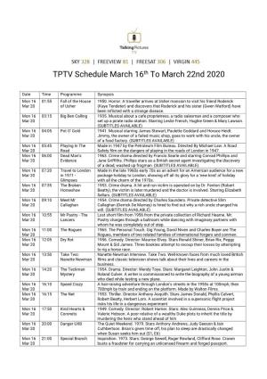 TPTV Schedule March 16Th to March 22Nd 2020