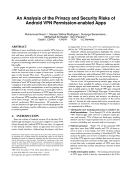 Analysis of Privacy and Security Risks of Android VPN Apps