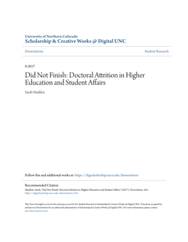 Doctoral Attrition in Higher Education and Student Affairs Sarah Maddox