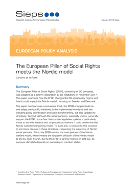 The European Pillar of Social Rights Meets the Nordic Model Caroline De La Porte*