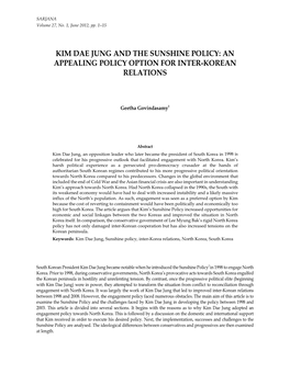 Kim Dae Jung and the Sunshine Policy: an Appealing Policy Option for Inter-Korean Relations