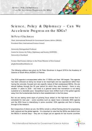 Science, Policy & Diplomacy – Can We Accelerate Progress on The