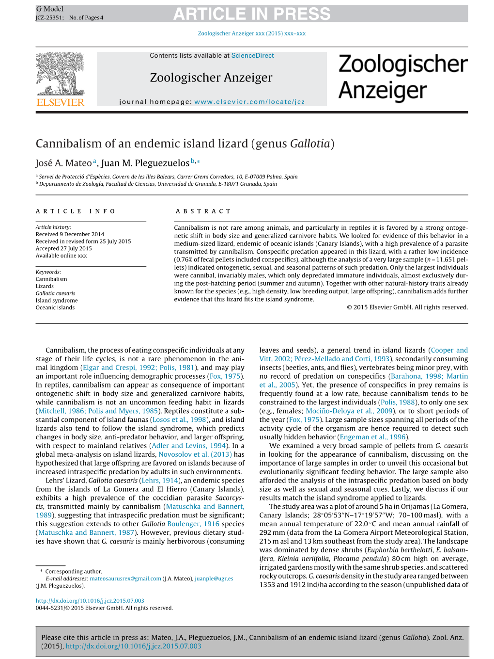 Cannibalism of an Endemic Island Lizard (Genus Gallotia)