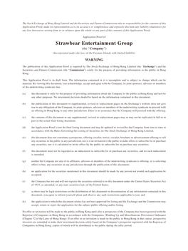 Strawbear Entertainment Group (The “Company”) (Incorporated Under the Laws of the Cayman Islands with Limited Liability)