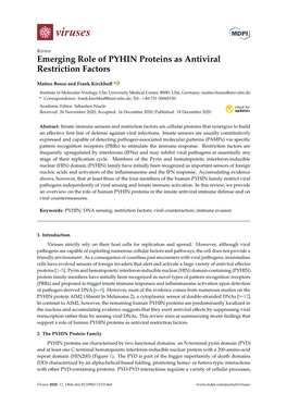 Emerging Role of PYHIN Proteins As Antiviral Restriction Factors