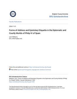 Forms of Address and Epistolary Etiquette in the Diplomatic and Courtly Worlds of Philip IV of Spain