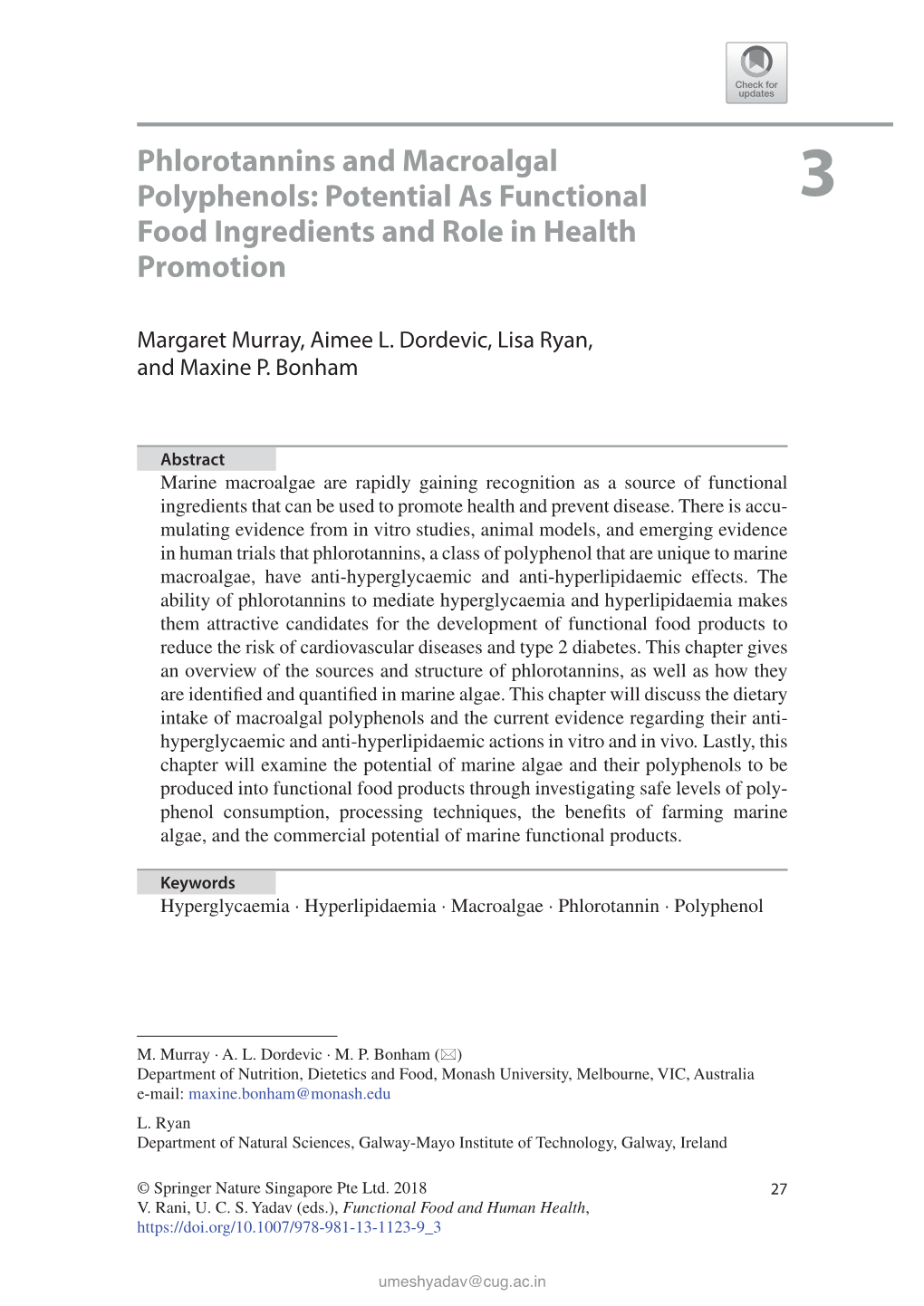 Phlorotannins and Macroalgal Polyphenols: Potential As Functional 3 Food Ingredients and Role in Health Promotion