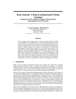 Deep Almond: a Deep Learning-Based Virtual Assistant [Language-To-Code Synthesis of Trigger-Action Programs Using Seq2seq Neural Networks]