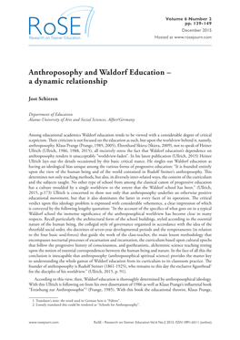 Anthroposophy and Waldorf Education – a Dynamic Relationship