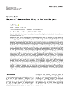 Review Article Biosphere 2'S Lessons About Living on Earth and in Space