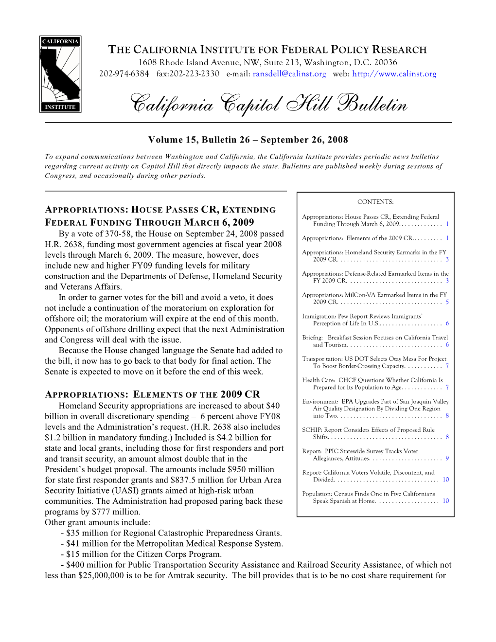 California Capitol Hill Bulletin