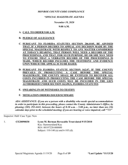 Special Magistrate Agenda 11/19/20 Page 1 of 19 *Last Update *11/13/20