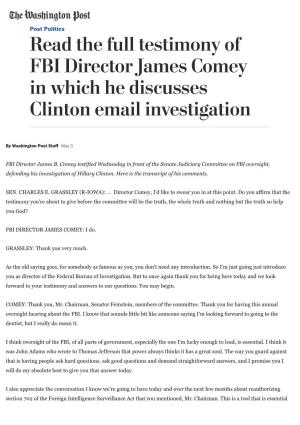 Read the Full Testimony of FBI Director James Comey in Which He Discusses Clinton Email Investigation