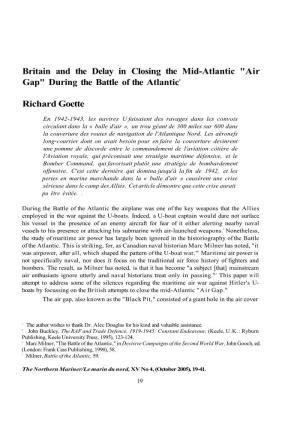 Britain and the Delay in Closing the Mid-Atlantic "Air Gap" During the Battle of the Atlantic1