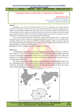 Geographical Analysis of Soil Fertility in Nashik District (Maharashtra)