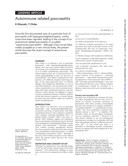 Autoimmune Related Pancreatitis Gut: First Published As 10.1136/Gut.51.1.1 on 1 July 2002