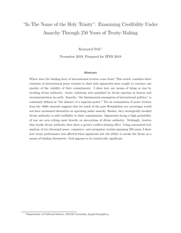 “In the Name of the Holy Trinity”: Examining Credibility Under Anarchy Through 250 Years of Treaty-Making