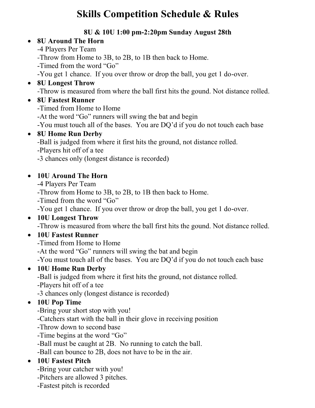 Skills Competition Schedule & Rules