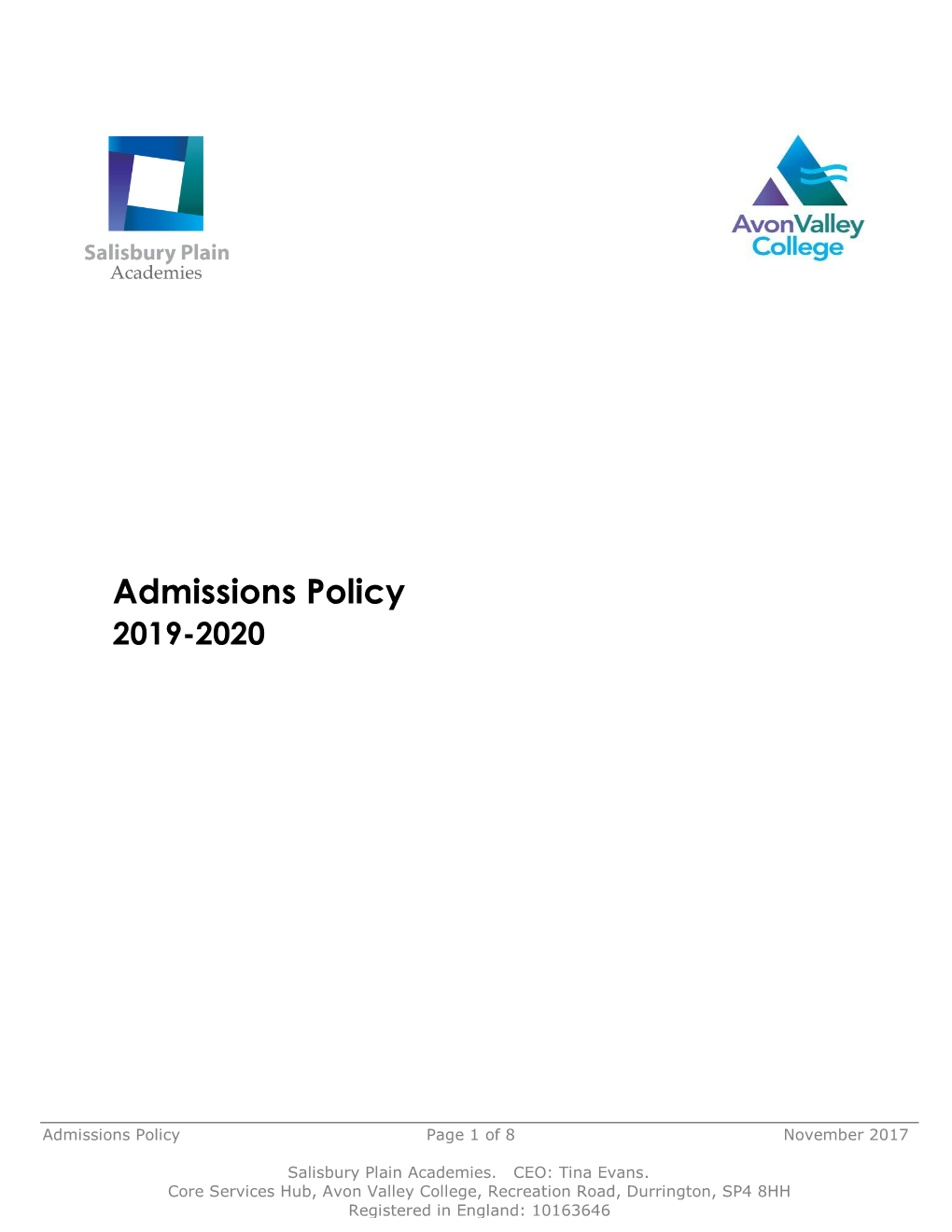 Avon Valley College, Recreation Road, Durrington, SP4 8HH 1 Registered in England: 10163646