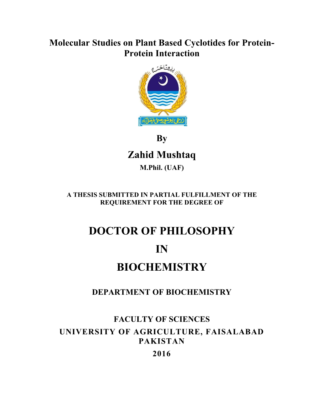 Doctor of Philosophy in Biochemistry