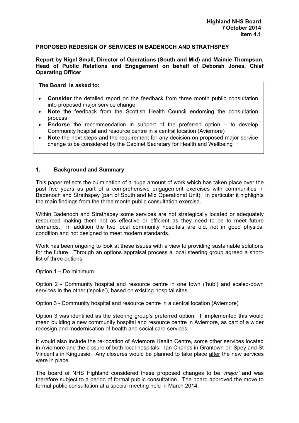 Badenoch & Strathspey Redesign Recommendation