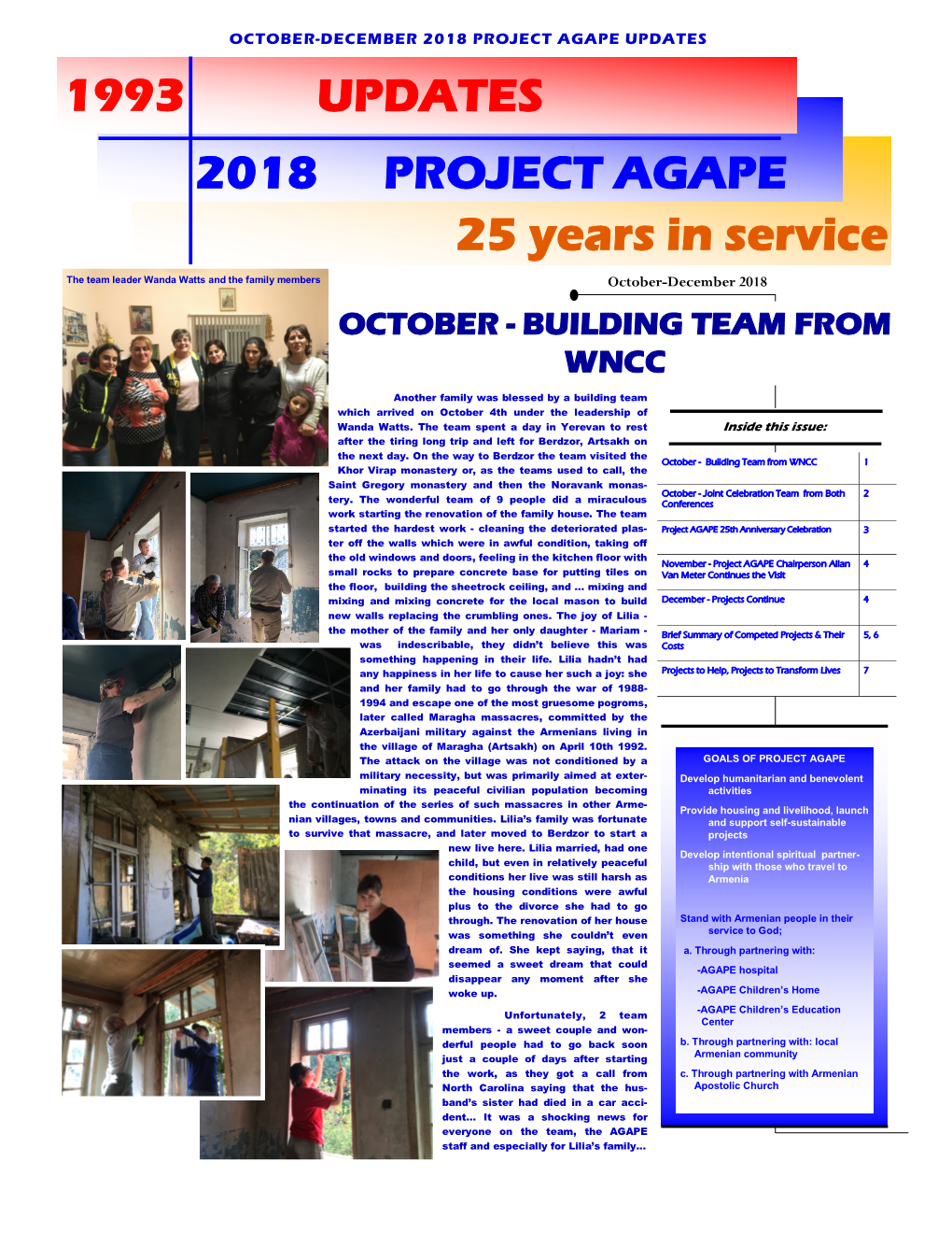 October-December 2018 Project AGAPE Updates