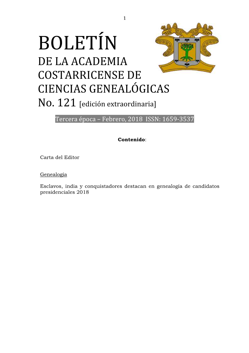 BOLETÍN DE LA ACADEMIA COSTARRICENSE DE CIENCIAS GENEALÓGICAS No