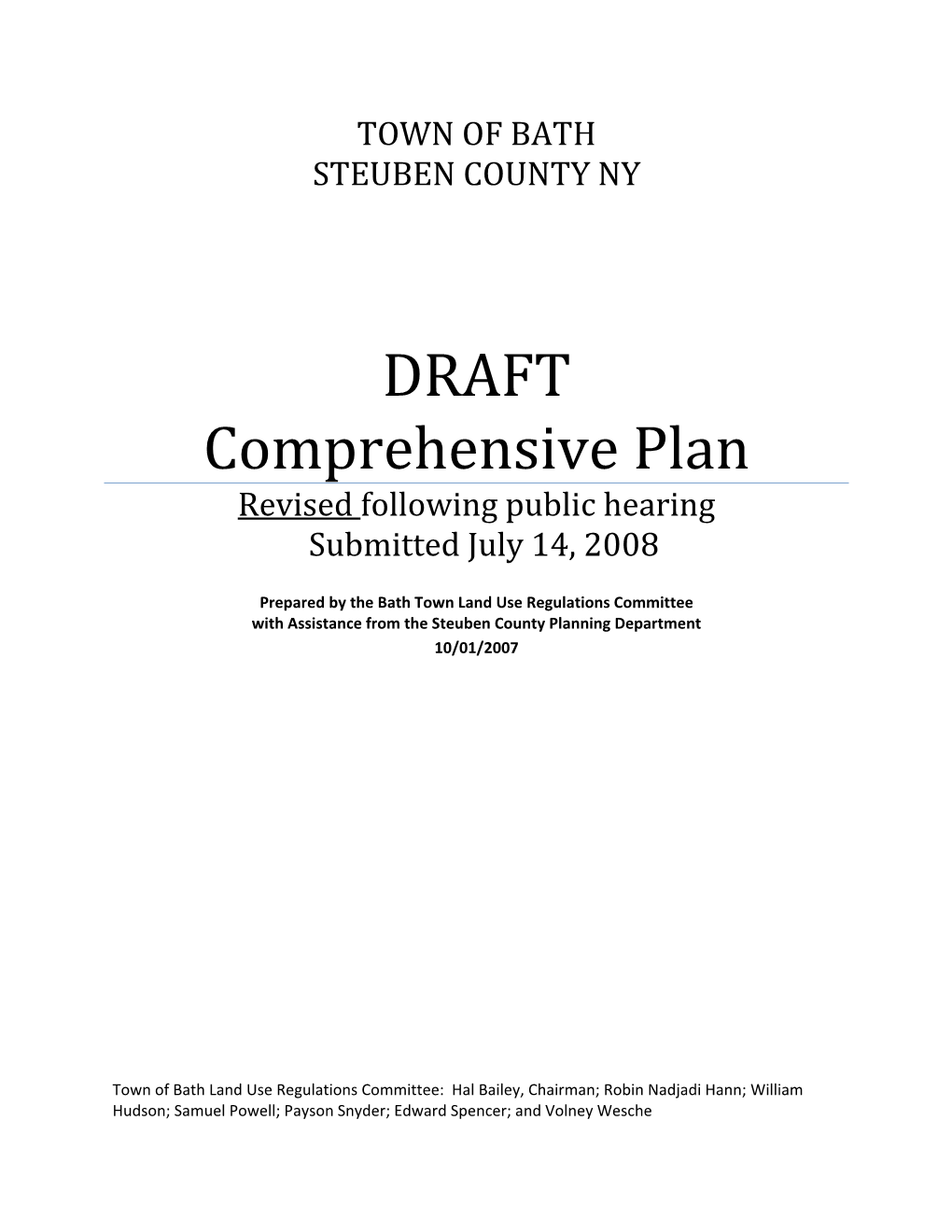 DRAFT Comprehensive Plan Revised Following Public Hearing Submitted July 14, 2008