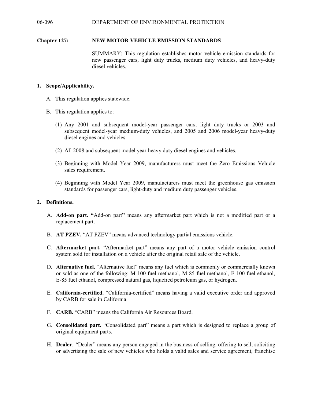 Chapter 127: NEW MOTOR VEHICLE EMISSION STANDARDS