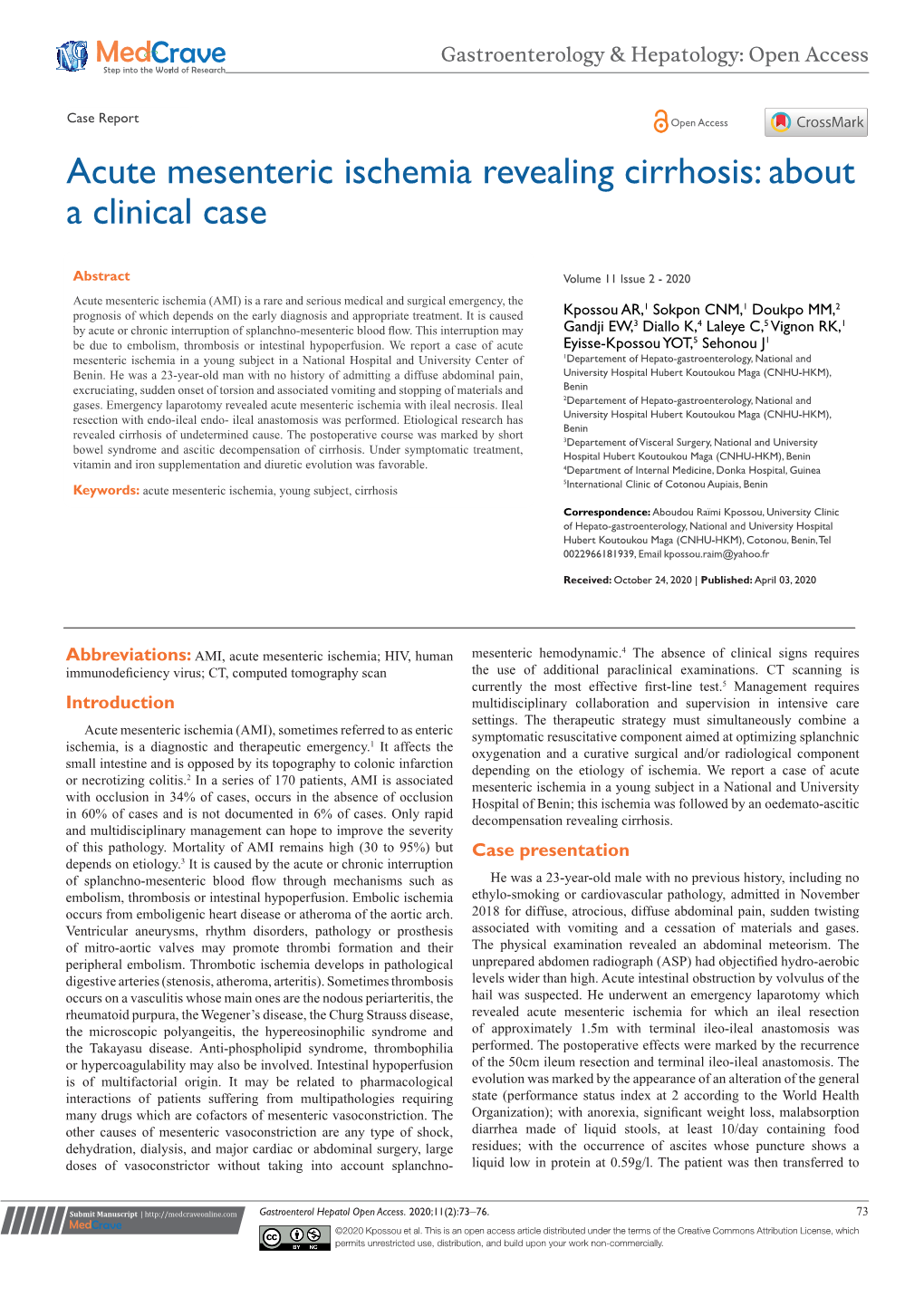 Acute Mesenteric Ischemia Revealing Cirrhosis: About a Clinical Case