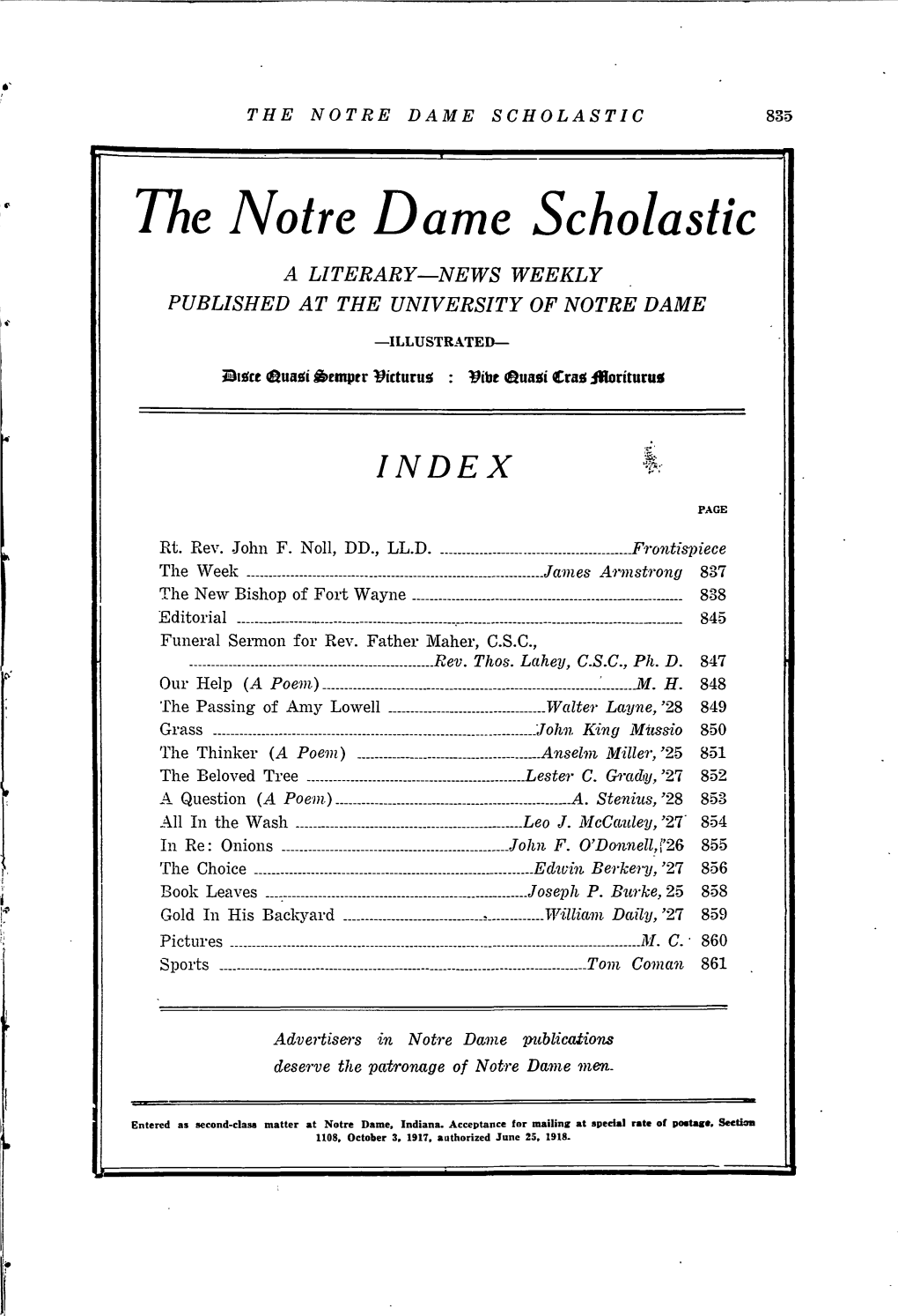 Ue Notre D Ame Scholastic a LITERARY—NEWS WEEKLY PUBLISHED at the UNIVERSITY of NOTRE DAME