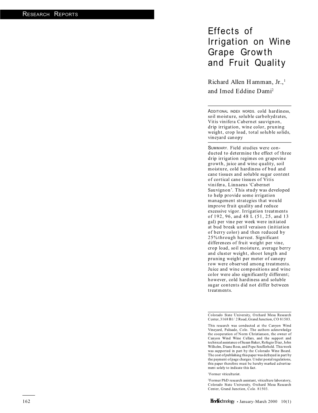 Effects of Irrigation on Wine Grape Growth and Fruit Quality