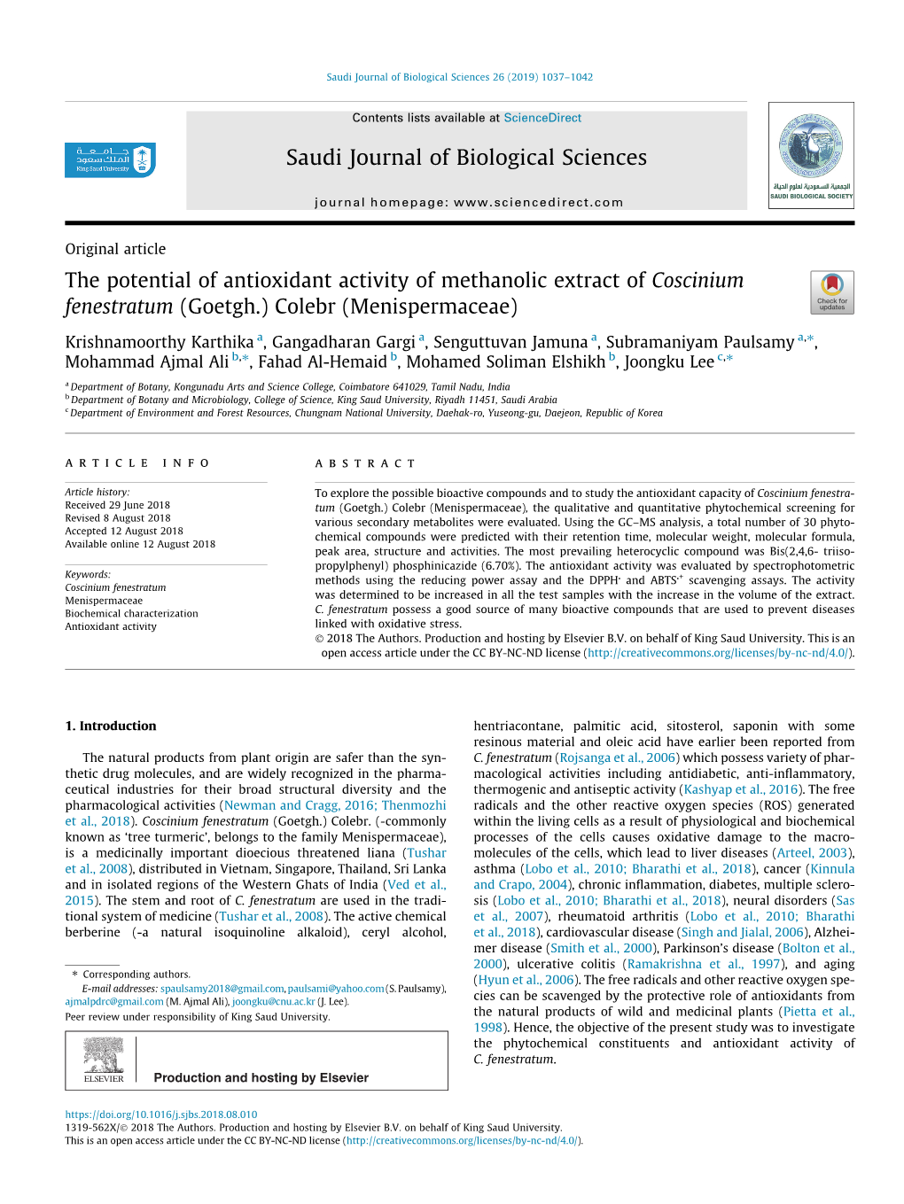 The Potential of Antioxidant Activity of Methanolic Extract of Coscinium