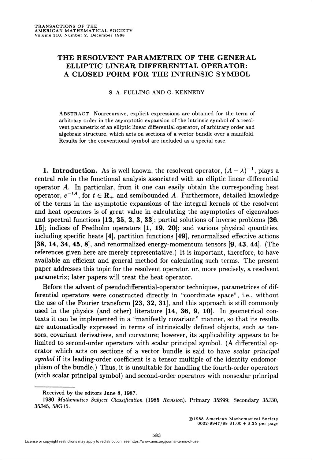 The Resolvent Parametrix of the General Elliptic Linear Differential Operator: a Closed Form for the Intrinsic Symbol