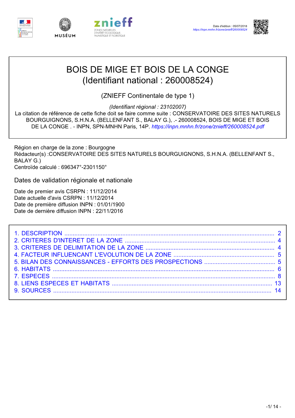 BOIS DE MIGE ET BOIS DE LA CONGE (Identifiant National : 260008524)