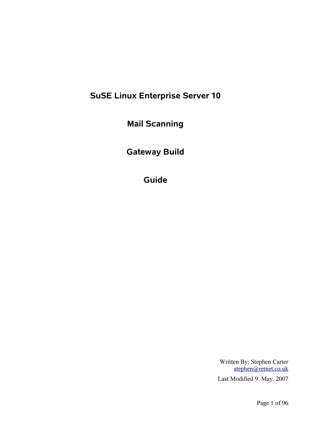 Suse Linux Enterprise Server 10 Mail Scanning Gateway Build Guide