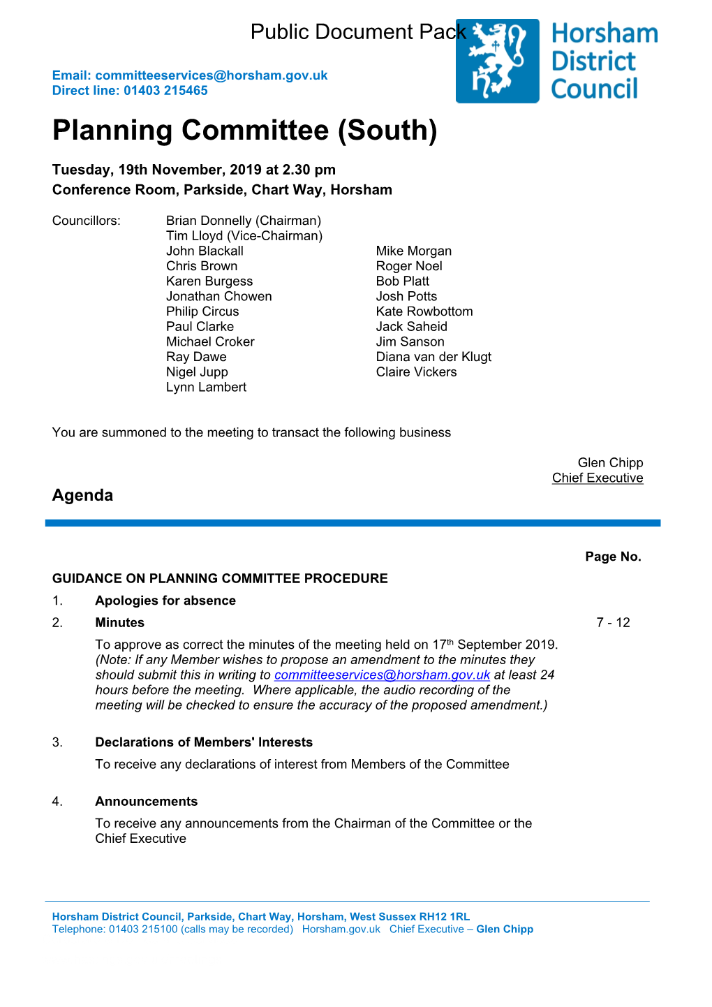 (Public Pack)Agenda Document for Planning Committee (South), 19/11