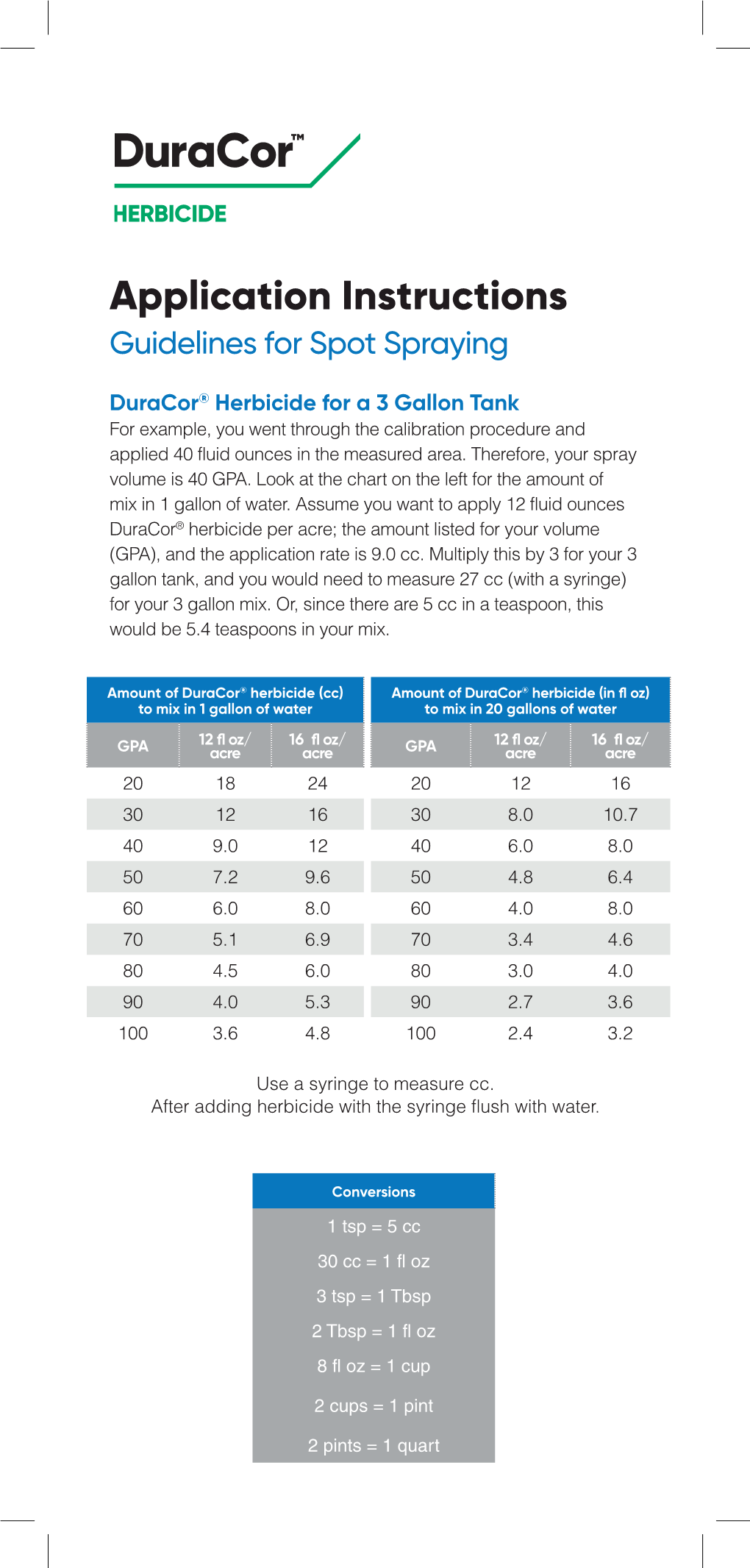 Duracor Rate Card