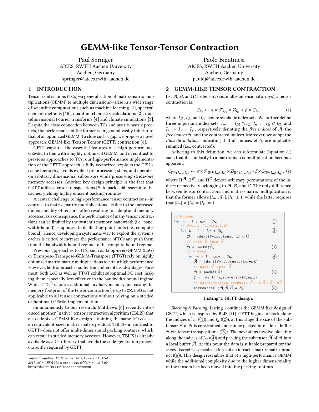 GEMM-Like Tensor-Tensor Contraction