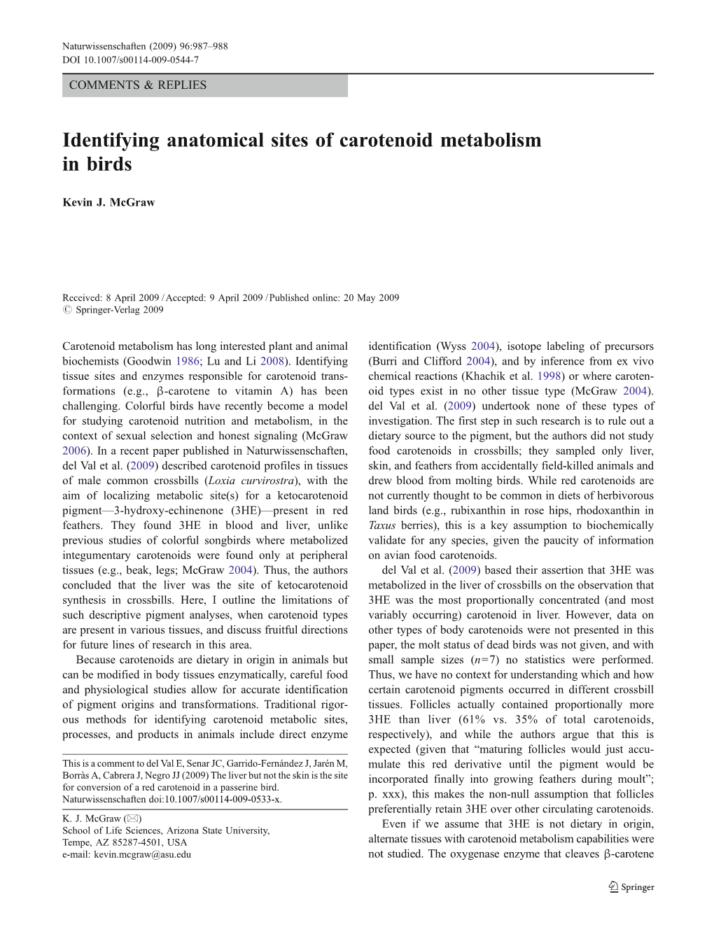 Identifying Anatomical Sites of Carotenoid Metabolism in Birds