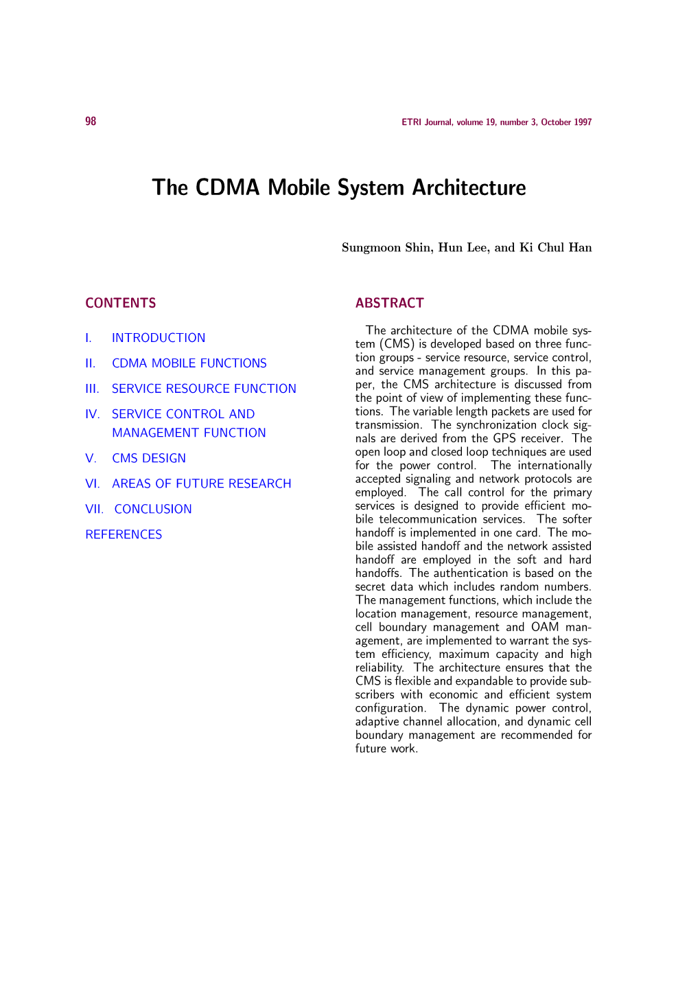 The CDMA Mobile System Architecture