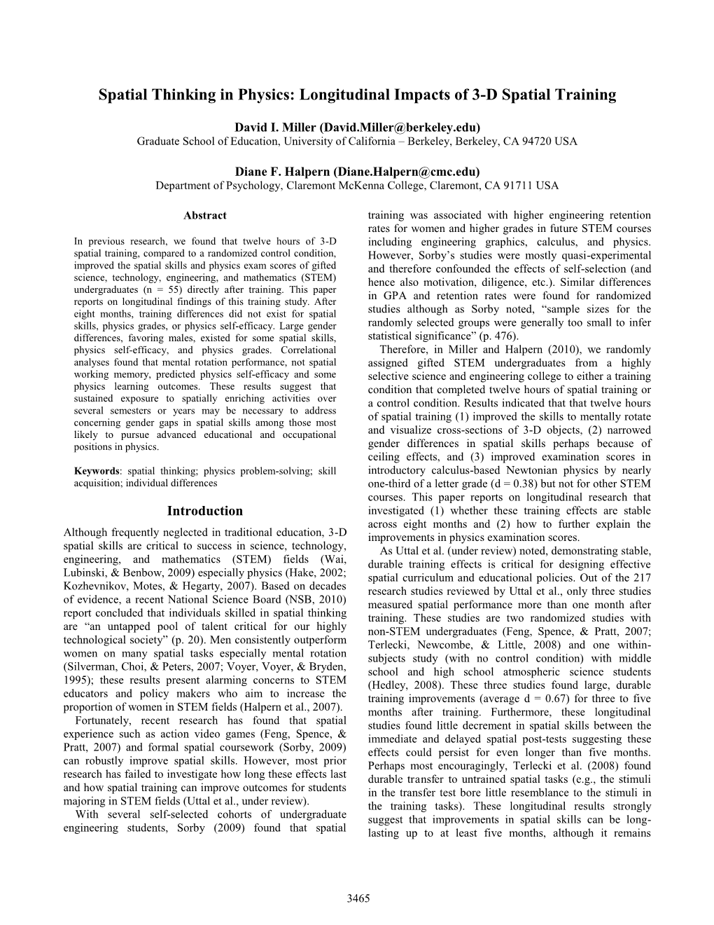 Spatial Thinking in Physics: Longitudinal Impacts of 3-D Spatial Training