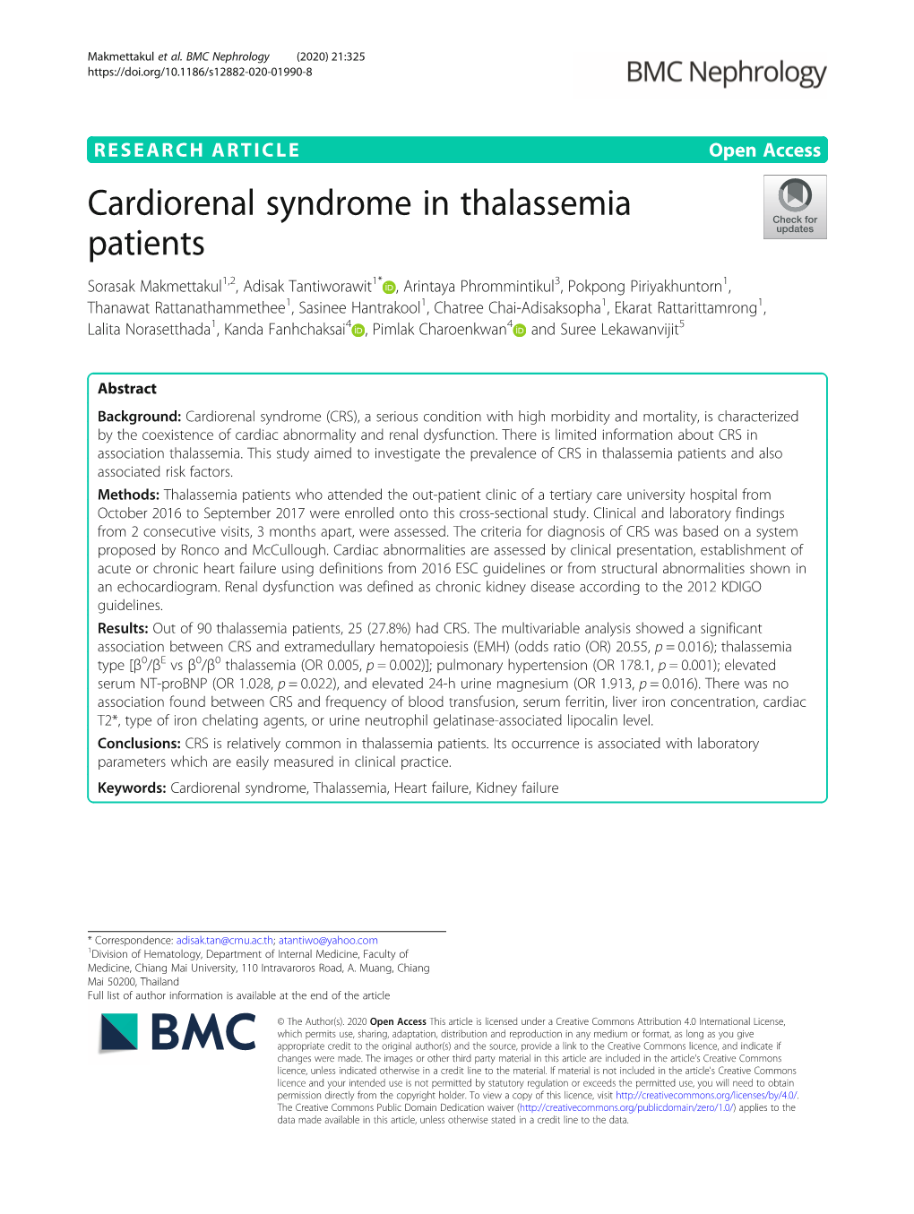Cardiorenal Syndrome in Thalassemia Patients